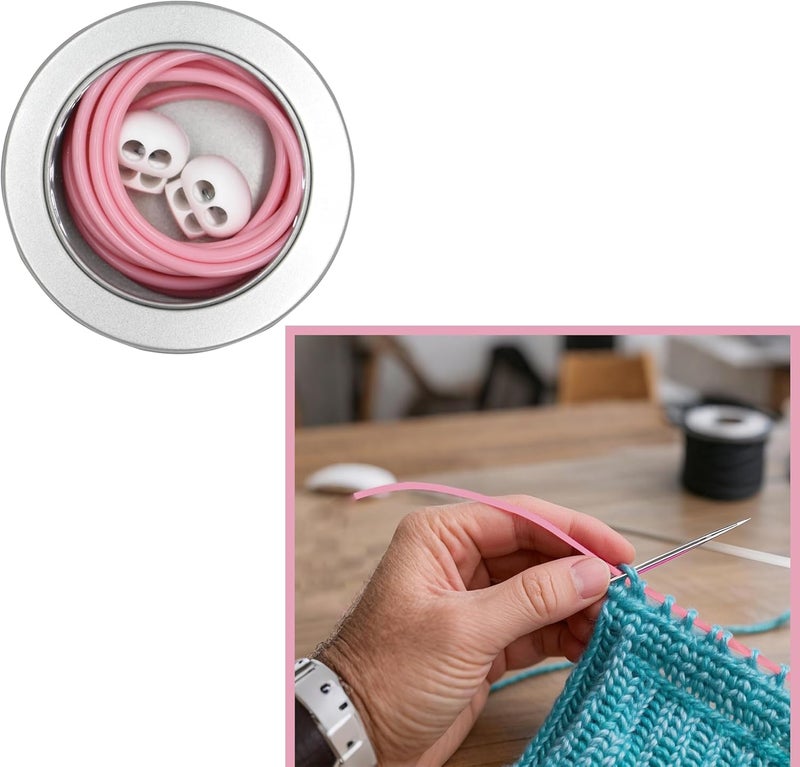 MEYAGO 2PCS PVC Knitting Stitches Holder Barber Cord Stitch Markers Knit Stiches Keeper PVC Knitting Cords with Knitting Needle Stoppers in Storage Tin - Image 3